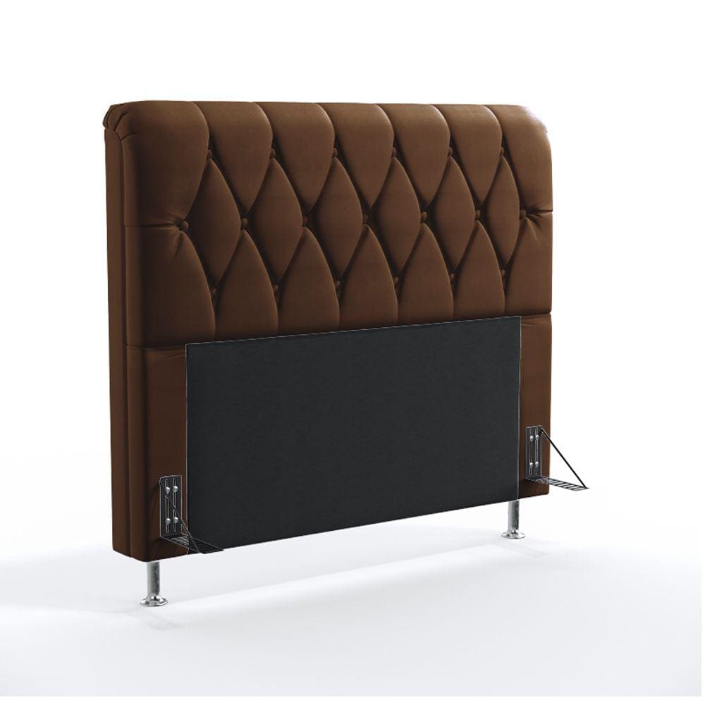 Cabeceira Estofada para Cama Box Sirius 140 para Cama de Casal Couro Artificial Marrom Aradecor
