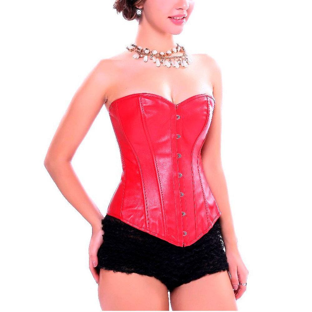 Corpete Corset Corselet Redutor Modelador Cintura Pino Couro Vermelho M485