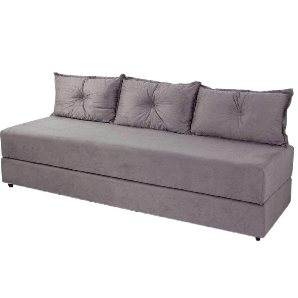 Sofanete Sofá de 3 lugares Sofá Cama de Casal Bicama em Suede Cinza