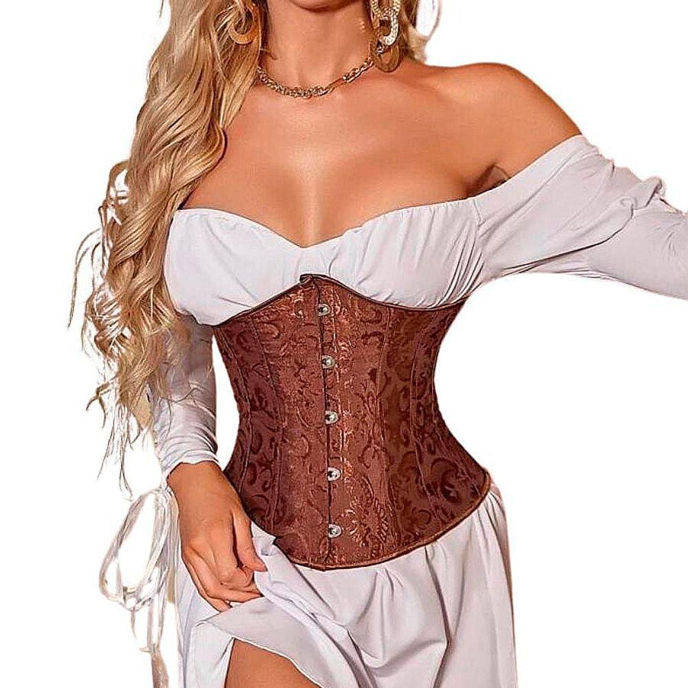 Corset Corselet Cinta Modeladora Redutora Underbust Linha Floral Marrom M617