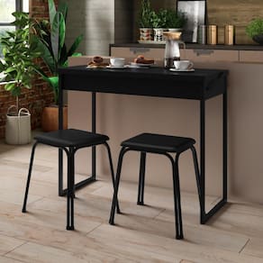 Conjunto Mesa Dobrável com 2 Banquetas Preto Carraro