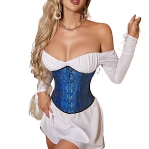 Corset Corselet Cinta Modeladora Redutora Underbust Linha Floral Azul Escuro M607