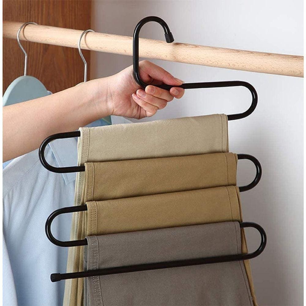 Cabide Para Calças Em Inox Com 5 Divisorias Multifuncional