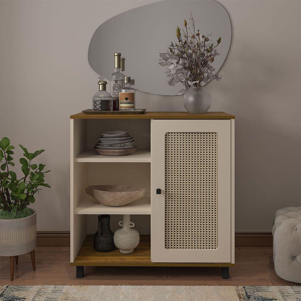 Aparador Buffet 01 Porta e 03 Nichos 80 cm Charlotte Pinho/Off White Artely