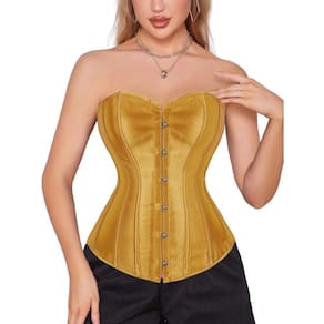 Corset Corselet Espartilho Modelador Acetinado Linha Casual Tam 36 a 56 Dourado Ouro M657