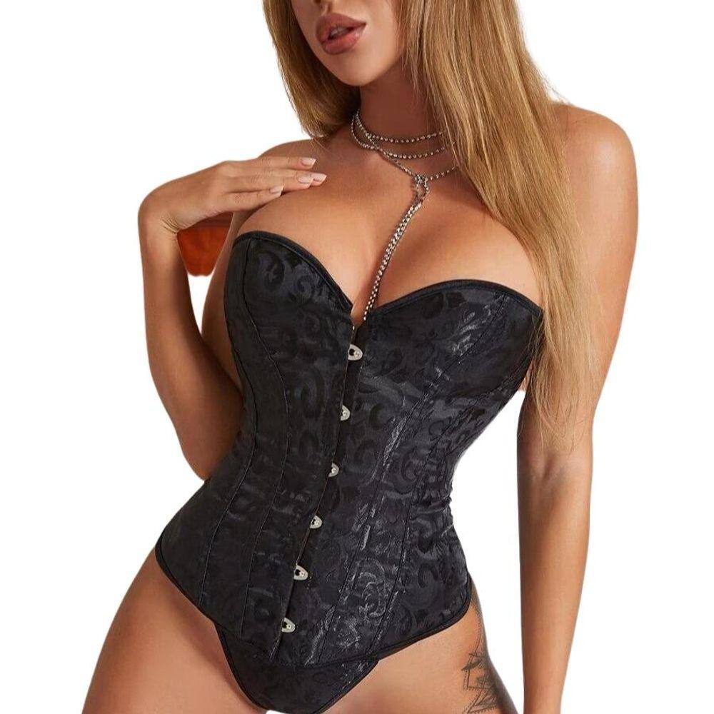 Corpete Corset Corselet Espartilho Floral Preto M684