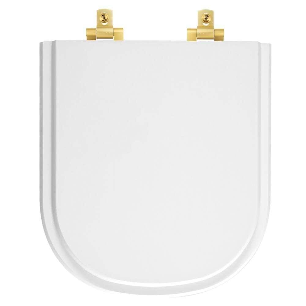 Assento Sanitário Laqueado Soft Close Vogue Plus Branco Para Vaso Deca Com Ferragem Dourada