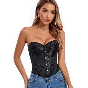 Cropped Corpete Corselet Cinta Top Blusa Floral Linha Casual Preto M659