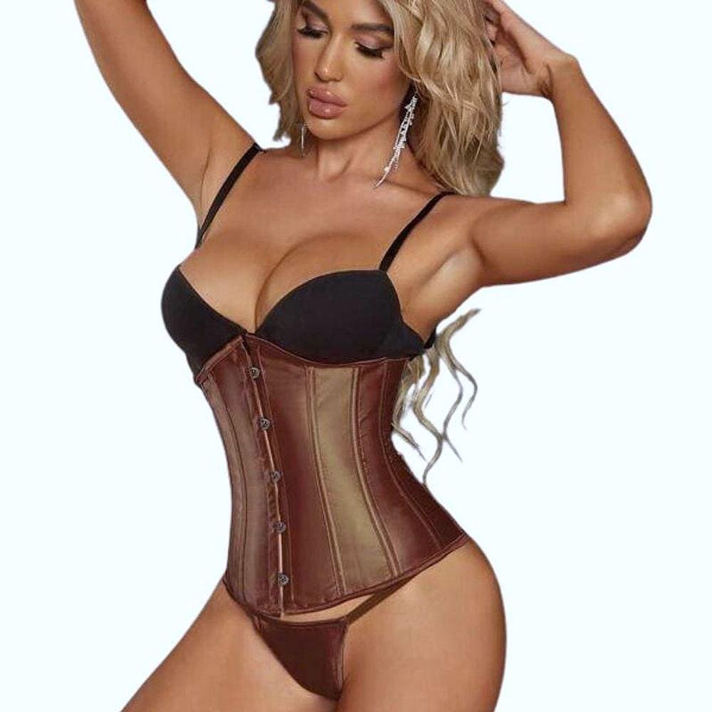 Corset Corselet Cinta Modeladora Redutora Delineadora Underbust Acetinado Marrom M681