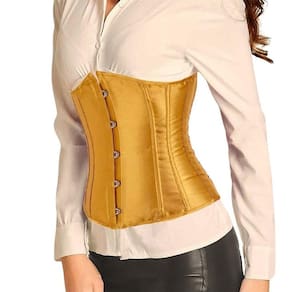 Corset Corselet Cinta Modeladora Redutora Delineadora Underbust Acetinado Dourado M671