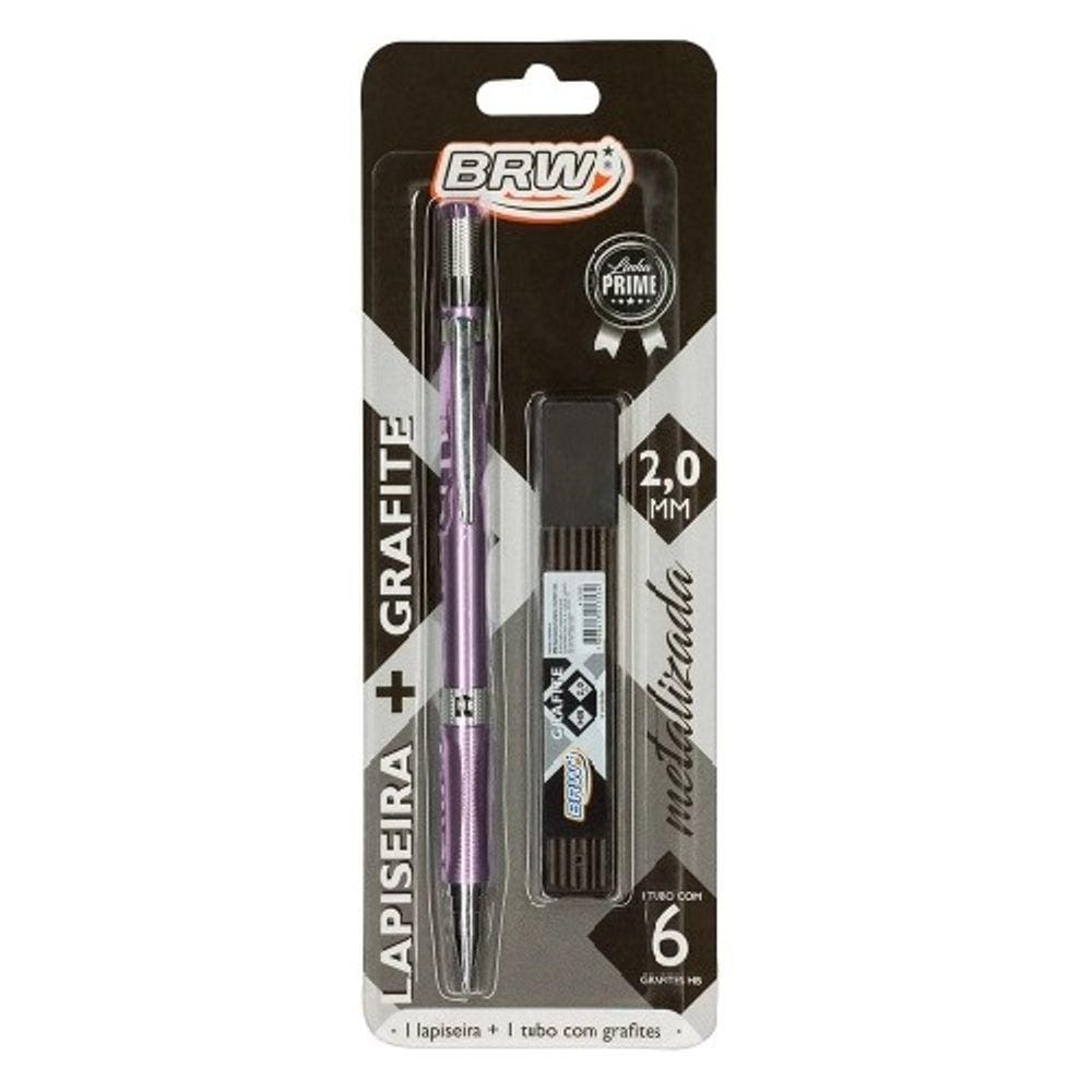 Lapiseira 2.0mm Metalizada + Tubo Grafite HB 6 Un. Prata/Dourado/Roxo - BRW - Unitário