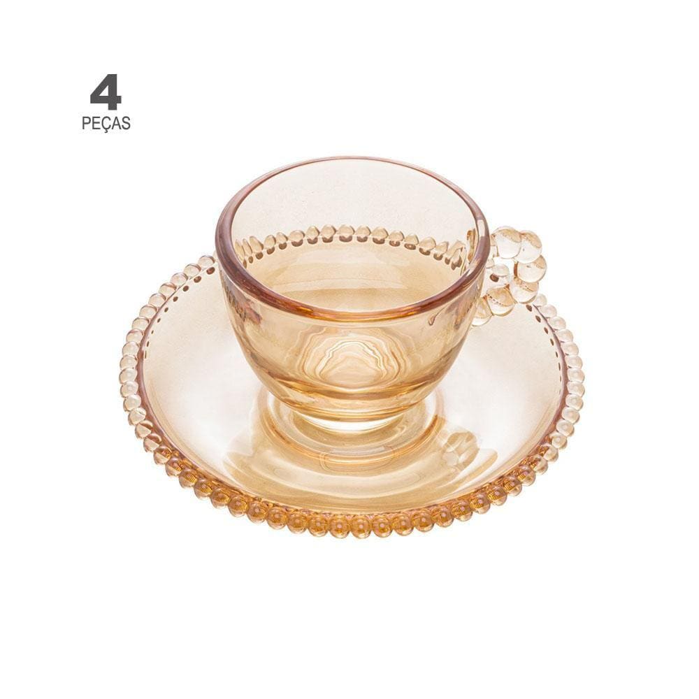 Jogo de 4 Xícaras para Café Wolff Pearl de Cristal Âmbar 80ml