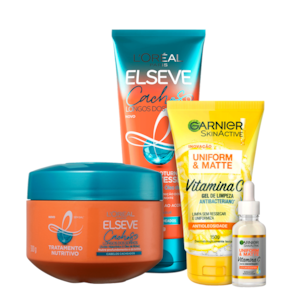 Kit Beleza na Web Garnier Uniform & Matte Vitamina C & Elseve L`Oréal Paris Cachos Longos dos Sonhos (4 Produtos)