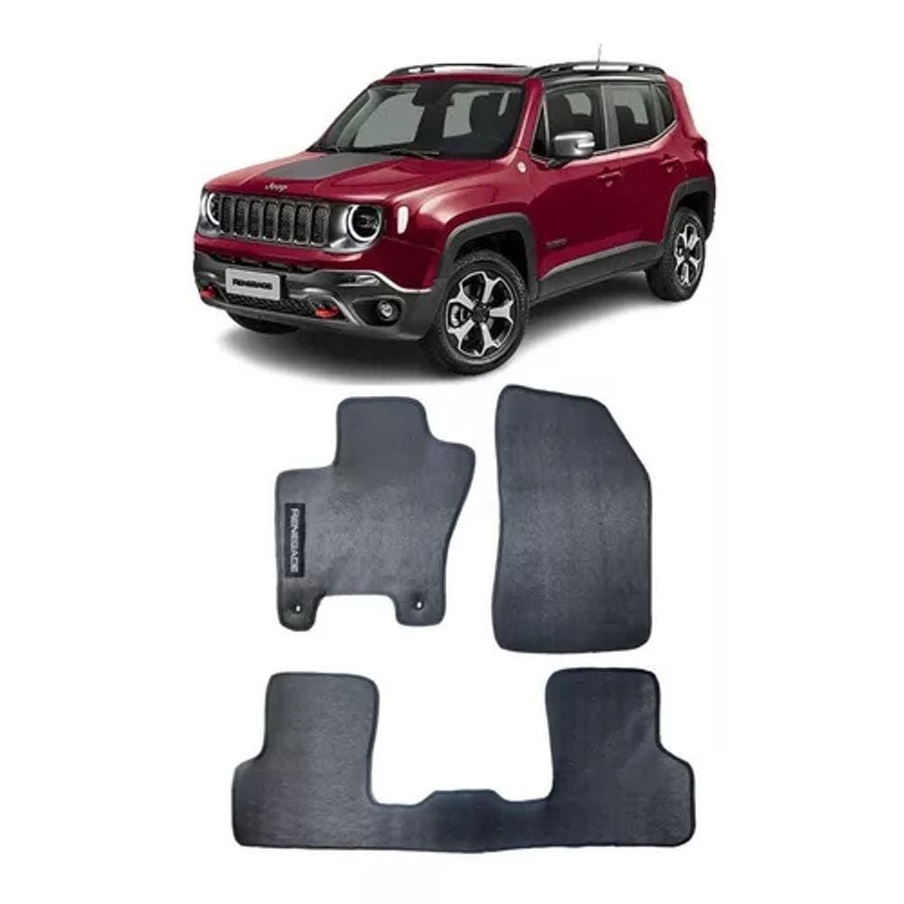 Jogo Tapete Borracha Jeep Renegade 2015 a 2020 com Logo Bordado