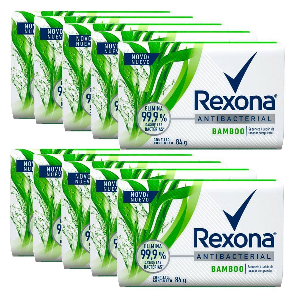 Kit Sabonete em Barra Rexona Antibacterial Bamboo e Aloe Vera 84g 10 Unidades
