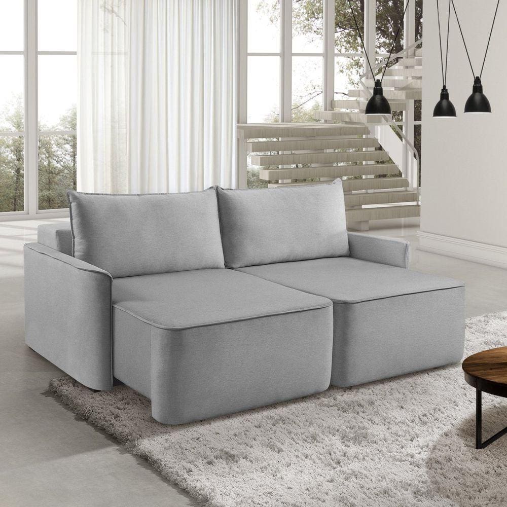 Sofá Retrátil 260cm 4 Lugares Moon 2323 Estofart Cinza