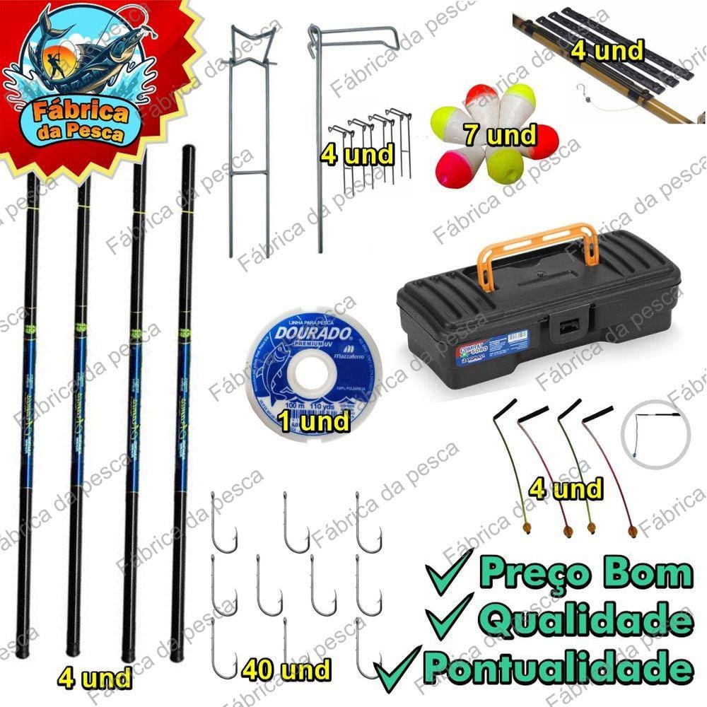 Kit Pesca 4 Varas Telescopica Carbono+fibra 3 Metros + acessórios