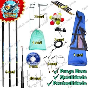 Kit De Pesca Completo 3 Varas Telescopica, 3,60 Com Aces.