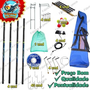 Kit pesca completo 4 varas telescópica 2 = 2.70  2 de 3.60 com bolsa suporte e acessórios .
