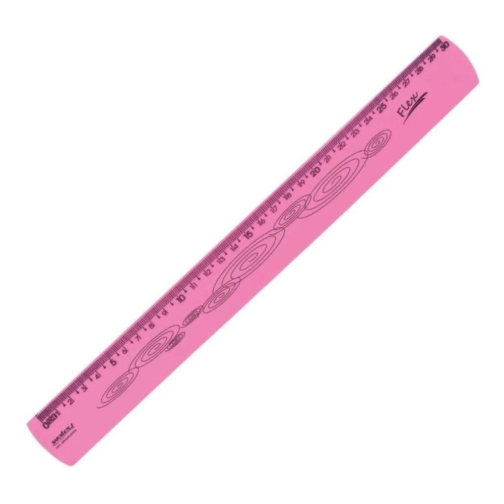 Regua Escolar De 30Cm Flexivel Neon Rosa Waleu