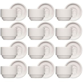 Conjunto 12 Xícaras Café Chá com Pires 210ml Bar Hotel Porcelana Branca Germer