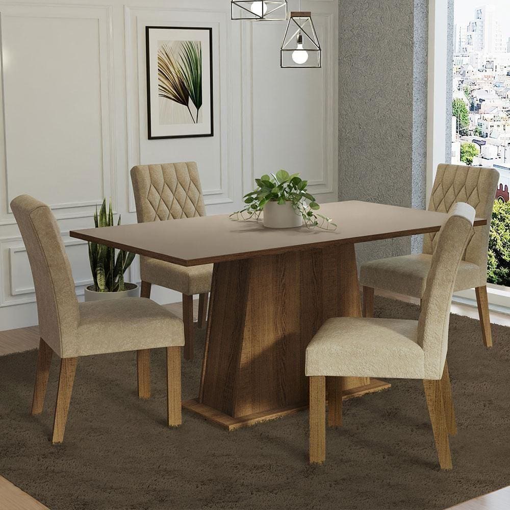 Conjunto Sala De Jantar Mesa Tampo De Madeira 4 Cadeiras