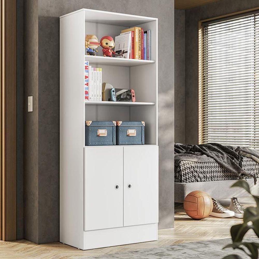Armario Livreiro Gamer 4095 2 Portas E 3 Prateleiras Branco Branco
