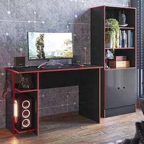Kit Mesa Computador Gamer 3875 E Armario 2 Portas 4095 Preto/Vermelho Preto/Vermelho
