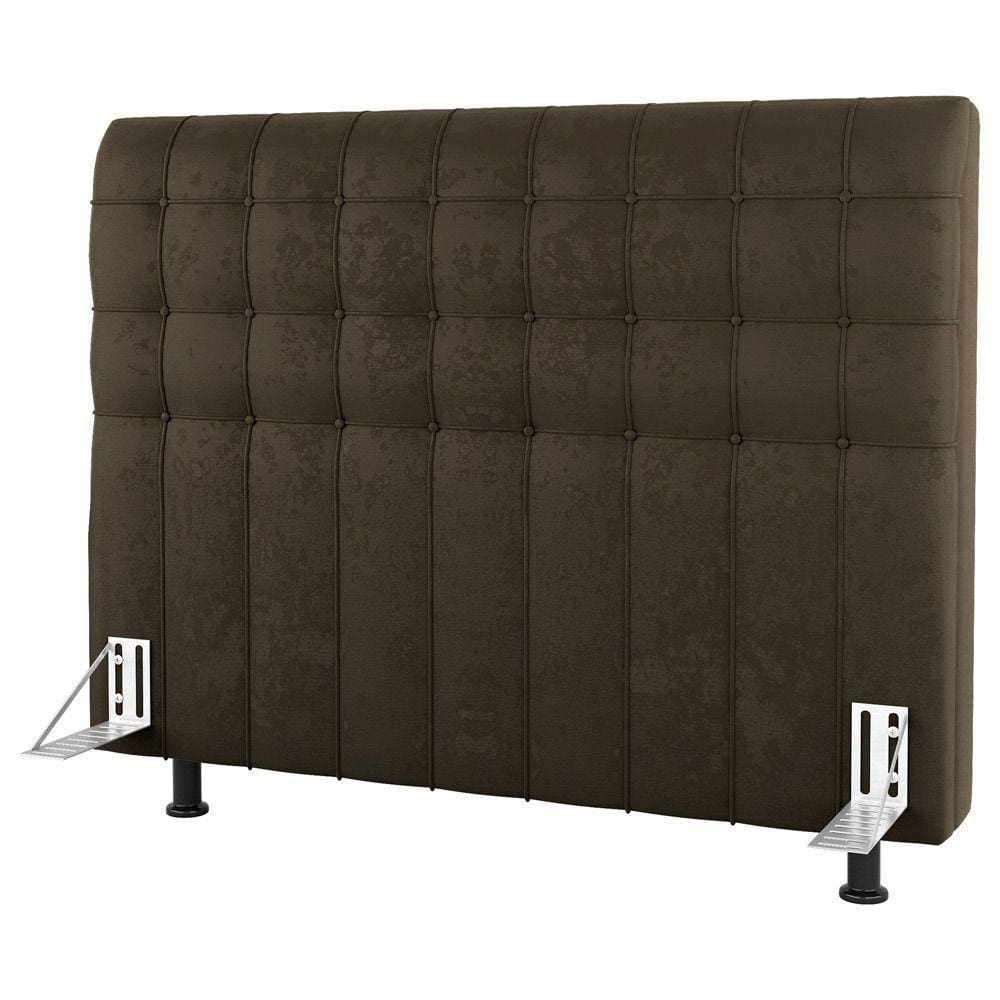 Cabeceira Cama Box Casal King Size Dahlia 195Cm Com Frame Suede Marrom - Desk Design