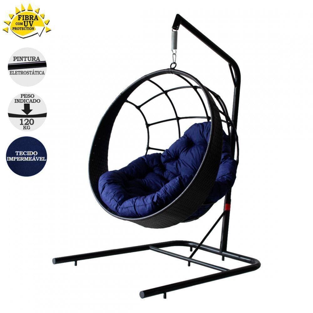 Balanço Suspenso Ninho C/Suporte Almofada E Mola Preto azul