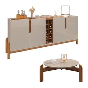 Aparador 190 Com Mesa De Centro Lizz Pés De Madeira Maciça Off White/Cedro Off White/Cedro