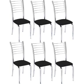 Kit 6 Cadeiras Iara Cromada Para Cozinha-corino Preto
