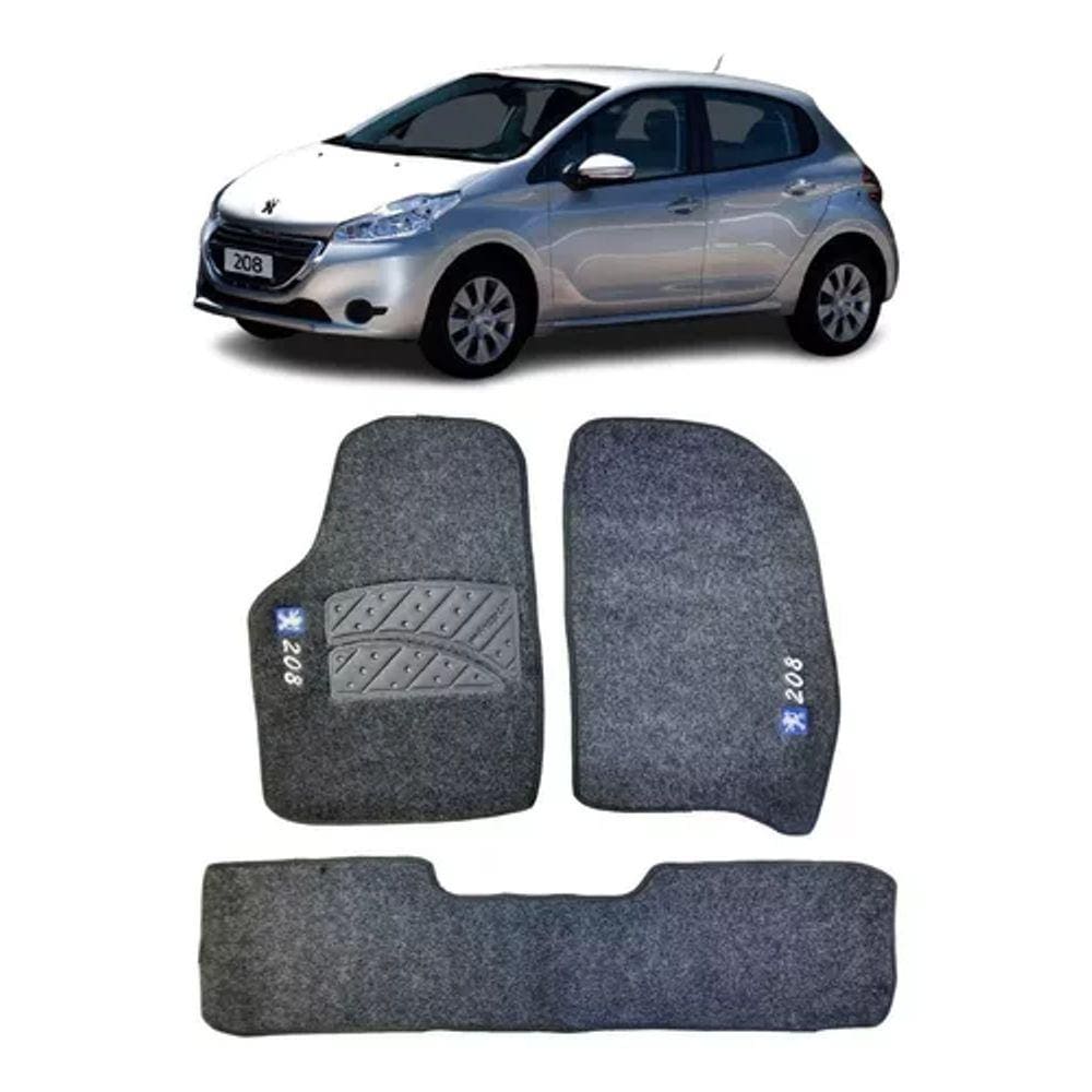 Jogo Tapete Carpete Peugeot 208 2013 a 2014 com Logo Bordado Grafite