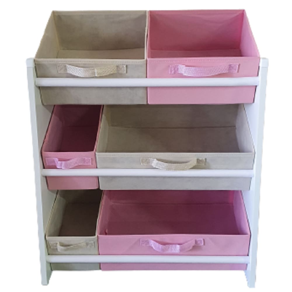Organizador Infantil Brinquedos Caixas Educativo Rosa E Bege