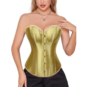 Corset Corselet Espartilho Modelador Acetinado Linha Casual Tam 36 A 56 Dourado M123