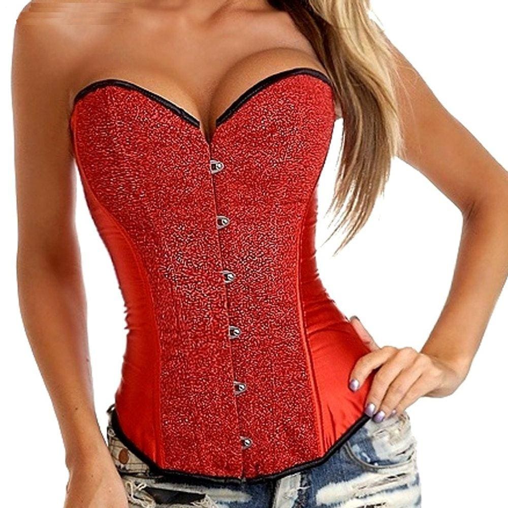 Corset Corpete Corselet Espartilho Modela Cintura Brilhante Vermelho M61