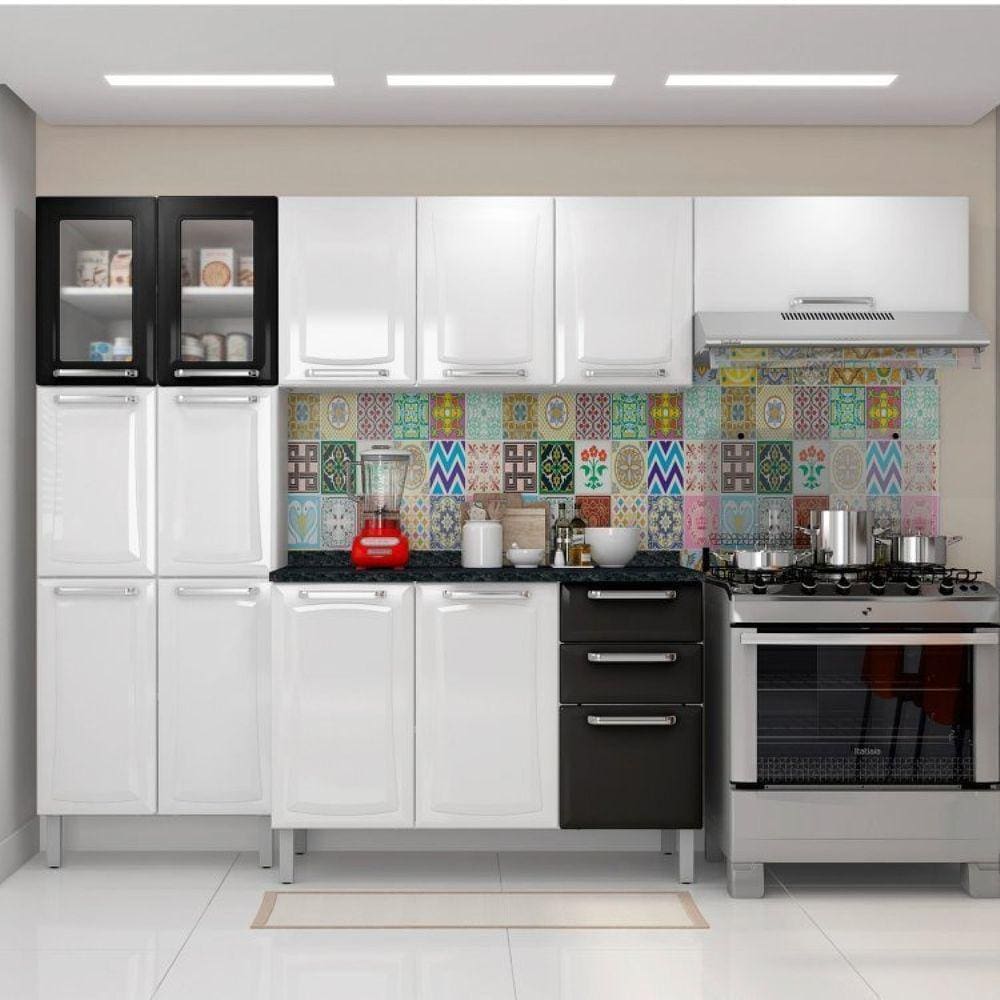 Cozinha Completa 4 Peças 13 Portas 2 Gavetas Tarsila Itatiaia Branco/Preto