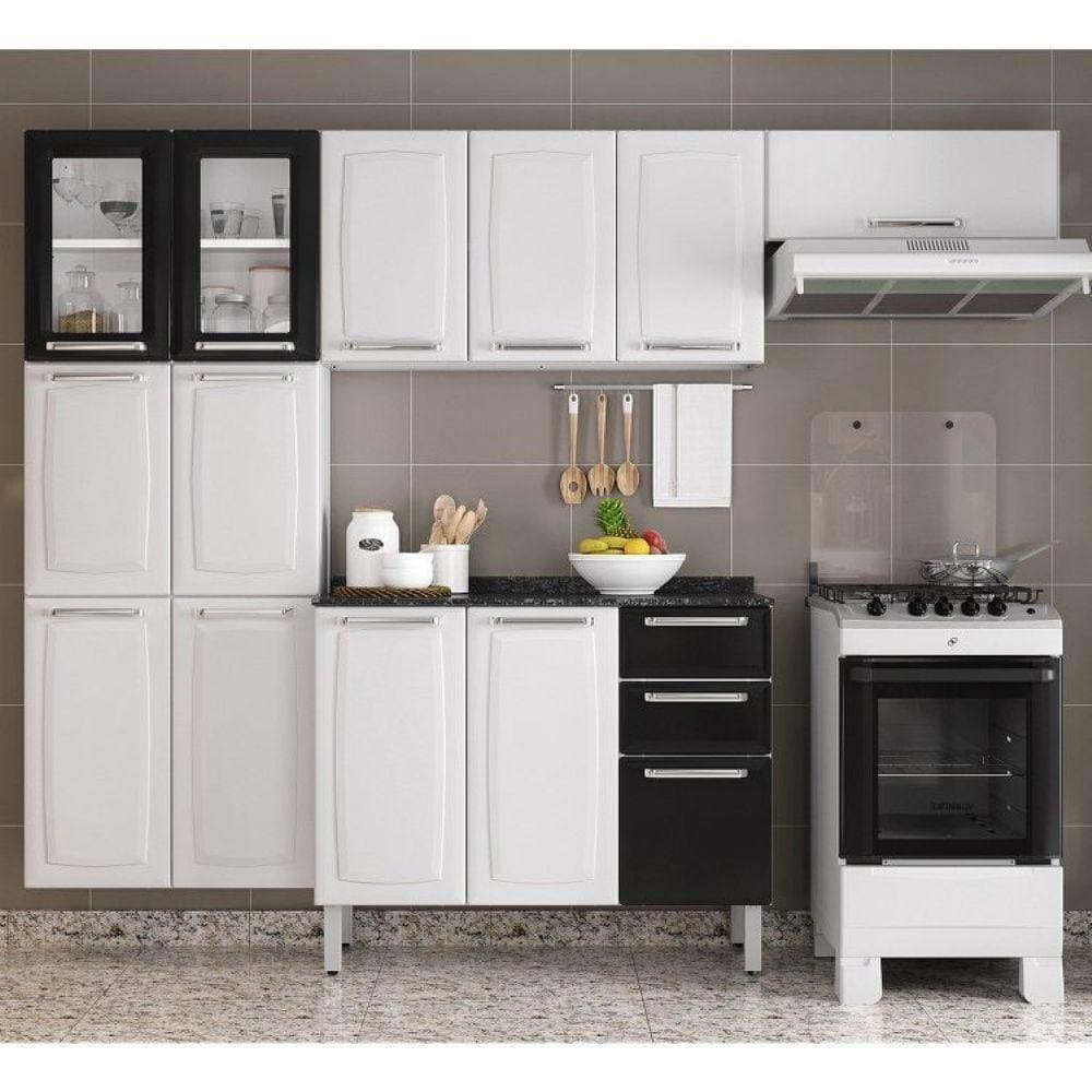 Cozinha Completa 4 Peças 13 Portas 2 Gavetas Luce Itatiaia Branco/Preto