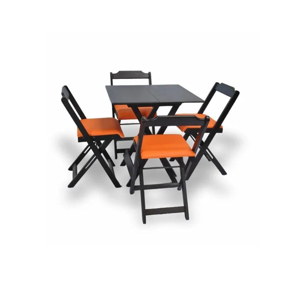 Conjunto Dobrável 70X70 Com 4 Cadeiras Estofadas Laranja