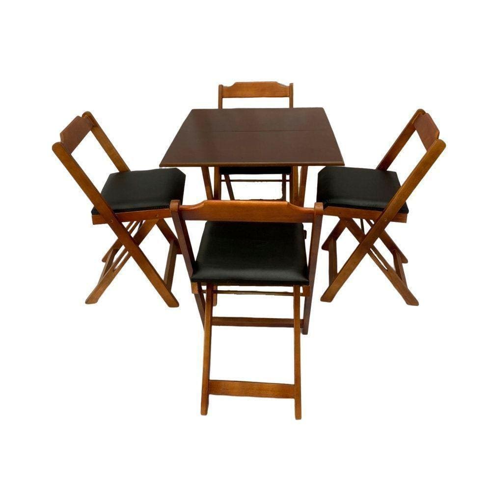 Conjunto Mesa Dobrável 70X70 C/ 4 Cadeiras Imbuia Estofadas Preto