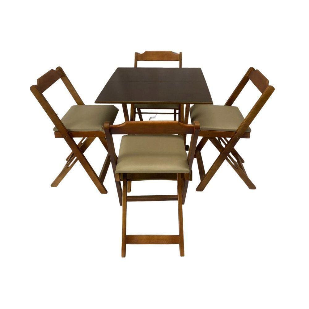 Conjunto Mesa Dobrável 70X70 C/ 4 Cadeiras Imbuia Estofadas Bege