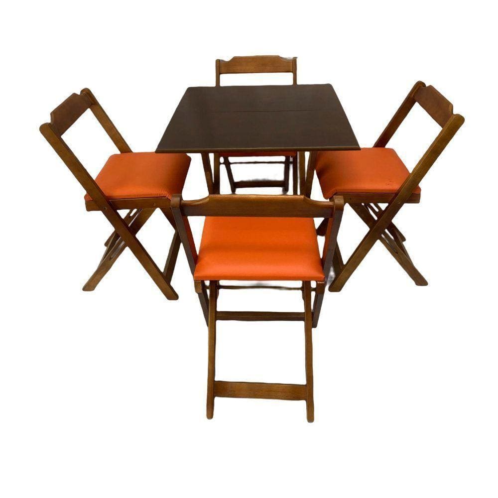 Conjunto Mesa Dobrável 70X70 C/ 4 Cadeiras Imbuia Estofadas Laranja