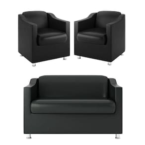 Kit Namoradeira + 02 Poltronas Decorativas Tecido Courino Cor:preto