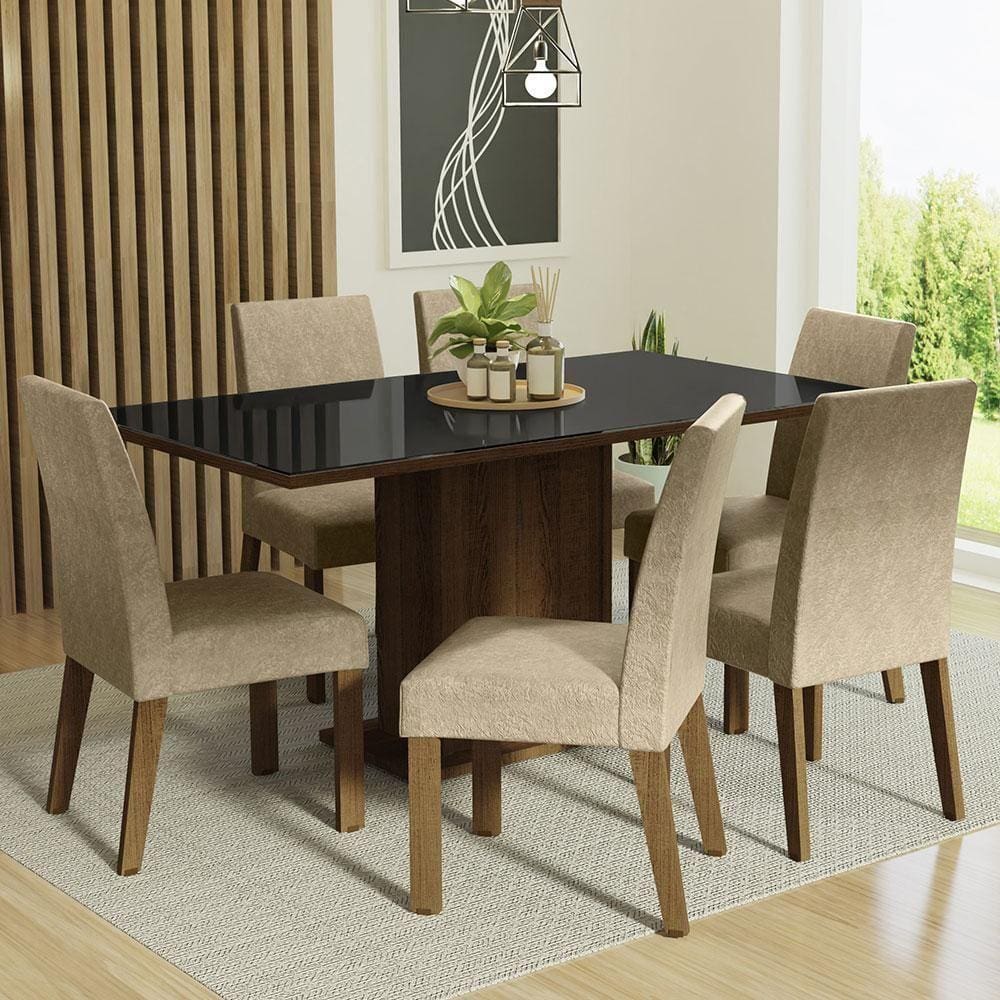 Conjunto Mesa Tampo De Vidro 6 Cadeiras