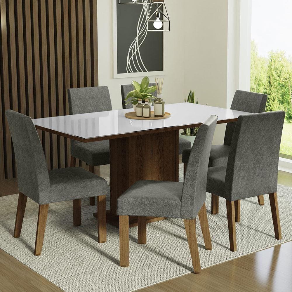 Conjunto Mesa Tampo De Vidro 6 Cadeiras