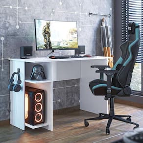 Mesa Computador Gamer 3875 Com Suporte Fone De Ouvido Branco Branco
