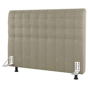 Cabeceira Cama Box Casal King Size Dahlia 195Cm Com Frame Suede Bege - Desk Design