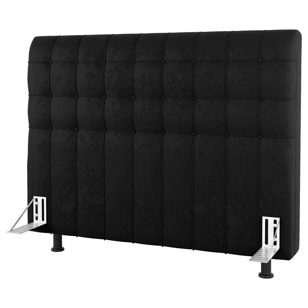 Cabeceira Cama Box Casal King Size Dahlia 195Cm Com Frame Suede Preto - Desk Design