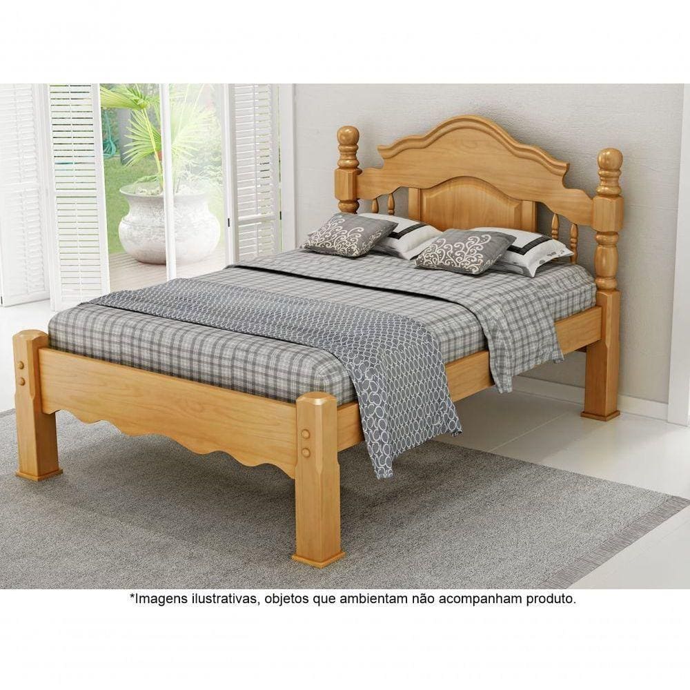 Cama Casal Em Madeira Maciça Torneada 1,40 Andressa Mel