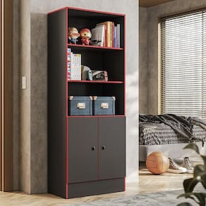 Armario Livreiro Gamer 4095 2 Portas E 3 Prateleiras Preto/Vermelho Preto/Vermelho